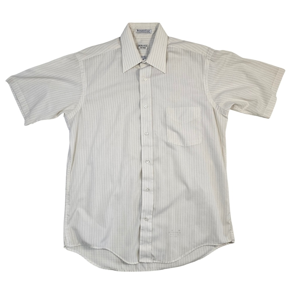 Brompton Court M Novick Men Cream Tan Pinstripe Short Sleeve Button DownShirt 16